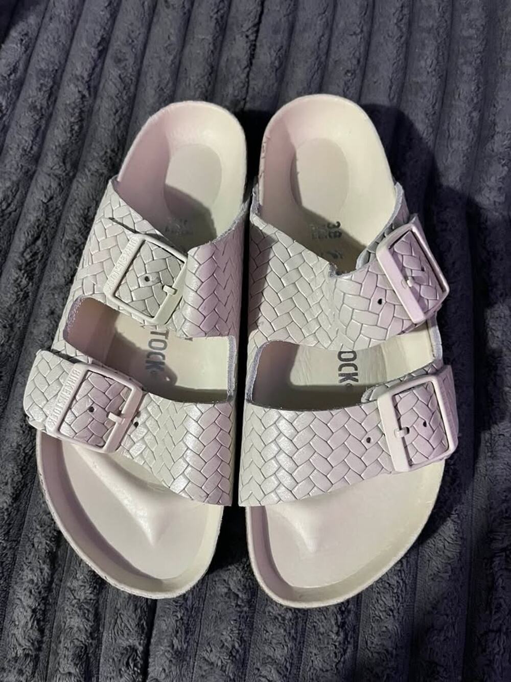 Birkenstock Arizona Woven Leather Stone Gray Sandals Size 38